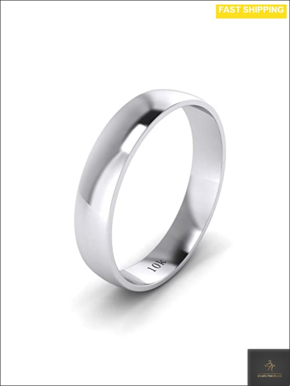 10k White Gold Wedding Ring 4mm Comfort Fit Polished Band